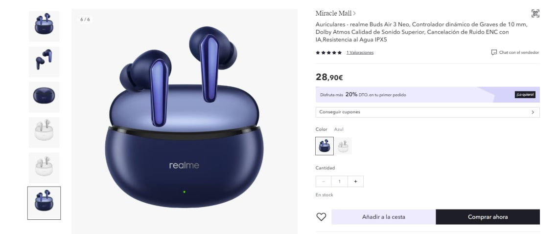 Realme Bud Air 3 Neo Auriculares Bluetooth Azul