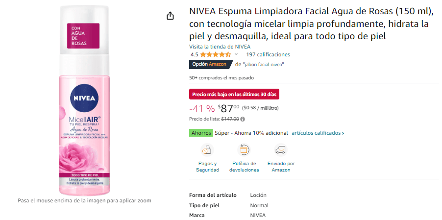 Espuma Limpiadora Facial con Agua de Rosas 150 ML - NIVEA