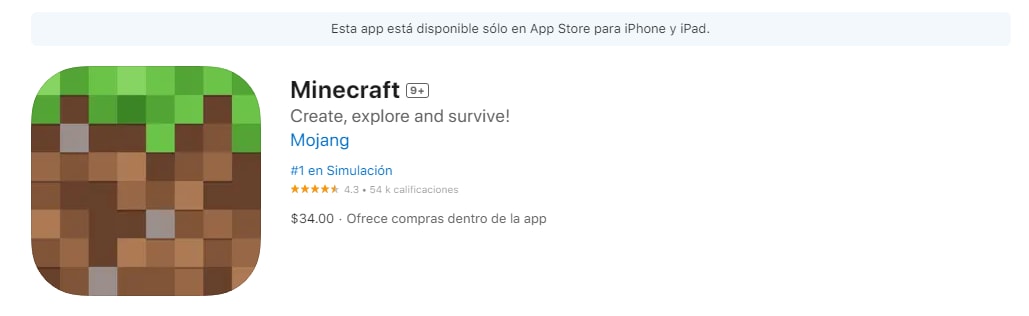 Minecraft dans l'App Store