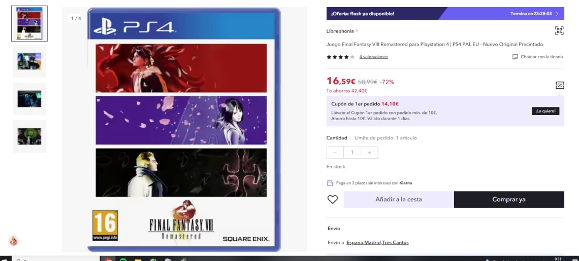 Juego Final Fantasy VIII Remastered para Playstation 4 por 16,59€ (cuenta nueva 9,95€)
