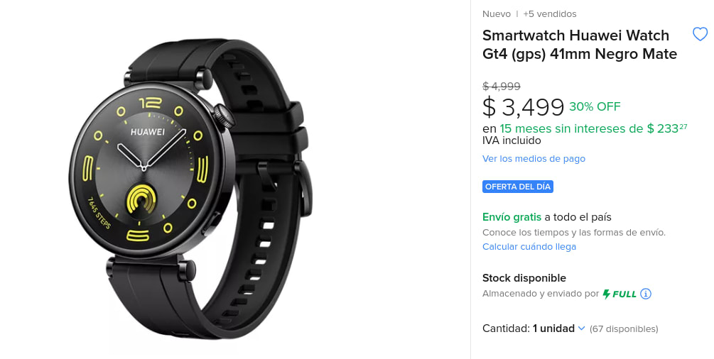 Smartwatch Huawei Watch Gt4 (gps) 41mm Negro Mate
