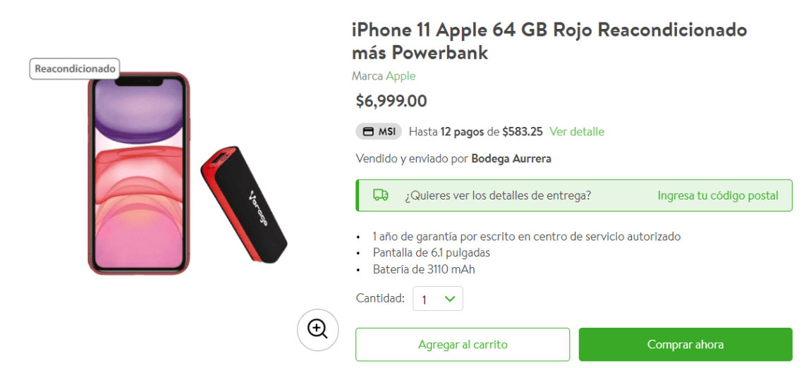 iPhone 11 Apple 64 GB Rojo Reacondicionado más Powerbank