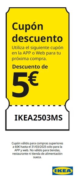 Código de 5€ de descuento por compra mínima de 60€