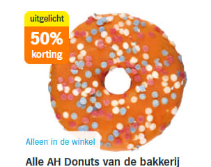 Alle AH Donuts van de bakkerij 50% korting