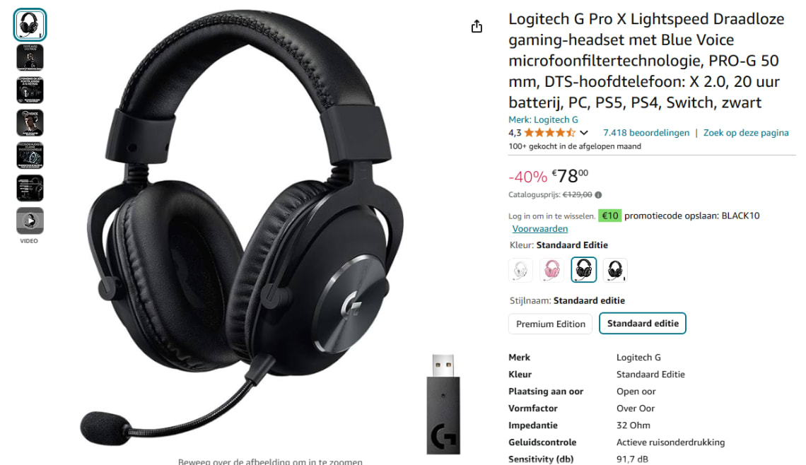 Logitech G Pro X Lightspeed koptelefoon voor €58 bij Amazon BE