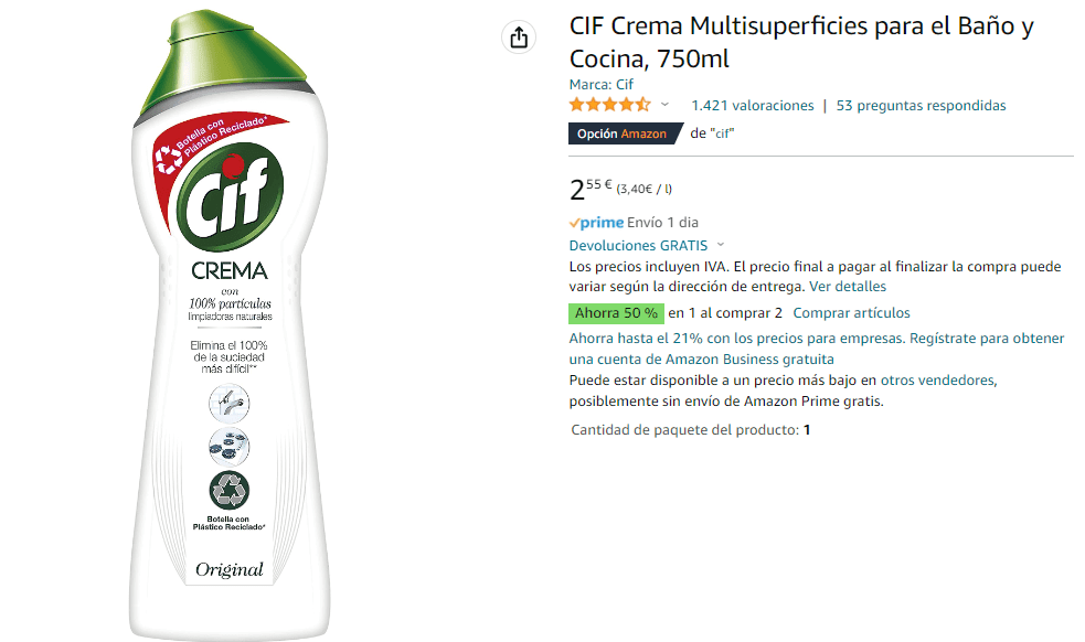 CIF Crema Multisuperficies para el Baño y Cocina, 750ml