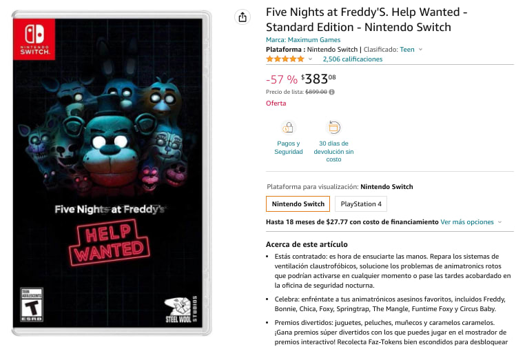 Five Nights at Freddy'S. Help Wanted - Standard Edition - Nintendo Switch :  .com.mx: Videojuegos