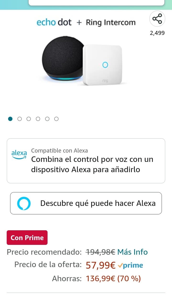 Ring Intercom de  y Echo Dot (5.ª) por 56,99 € con descuento de hasta  el 70% - Blog de Chollos