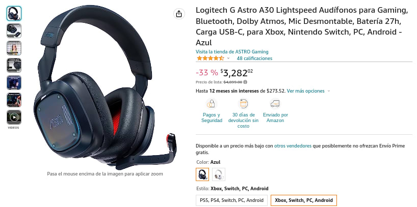 Logitech G Astro A30 Lightspeed Audífonos para Gaming, Bluetooth