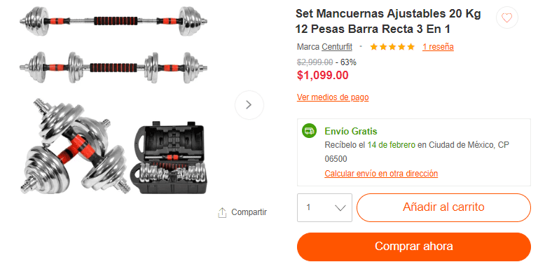 Set Mancuernas Ajustables 20Kg por $1,099 en Linio