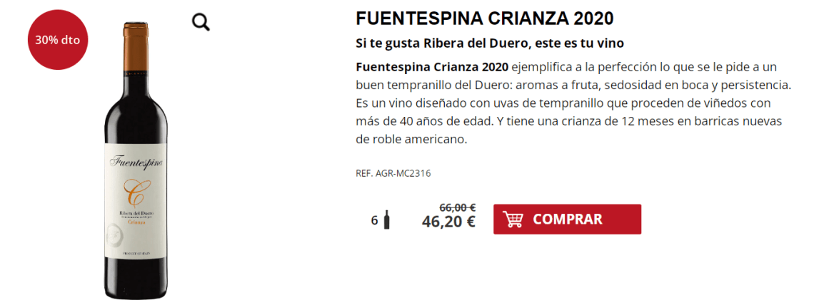 Pack de 6 Botellas de Fuentespina Crianza 2020 por 36.2€
