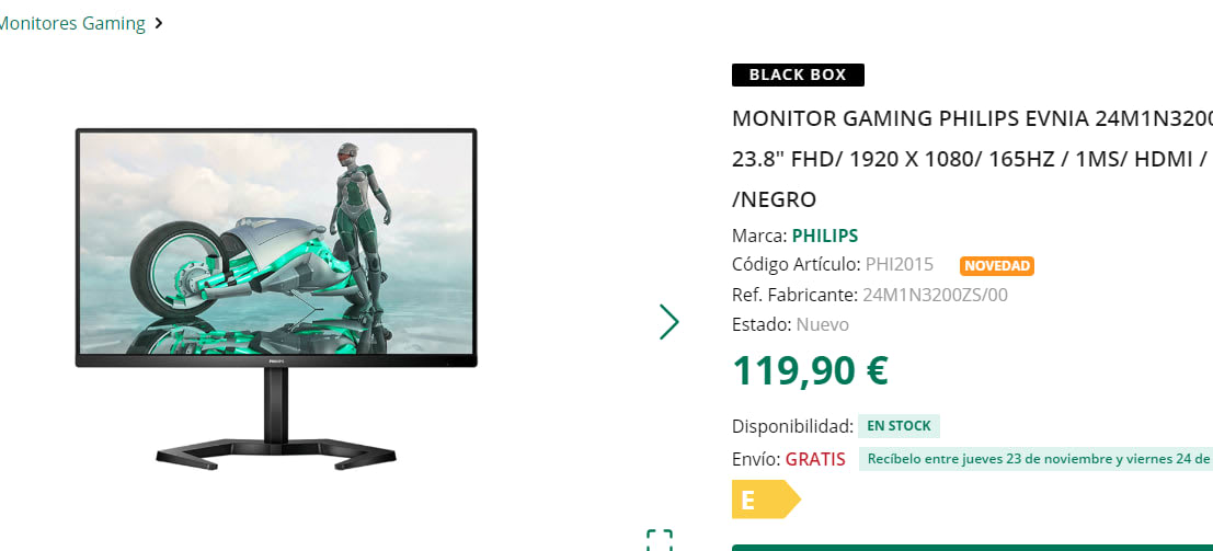 Monitor gaming Philips Evnia 24M1N3200ZS/00 23.8 por 109,90€
