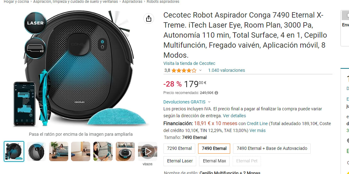 Robot Aspirador Cecotec Conga 7490 Eternal X-Treme por 179