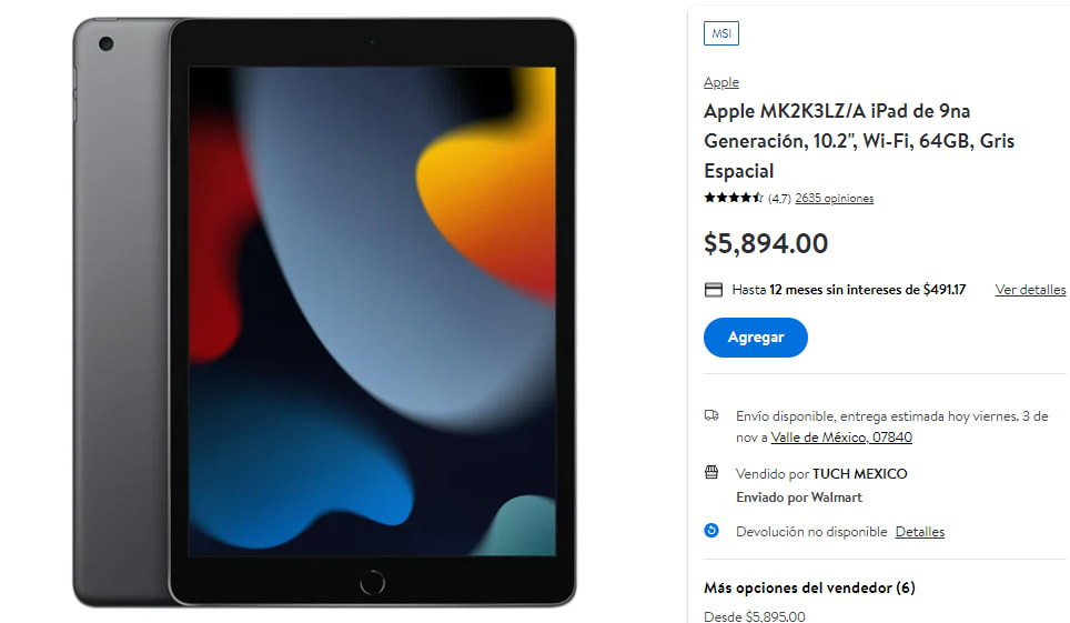 iPad de 10.2 (9na Gen) Wi-Fi 64GB - Gris Espacial