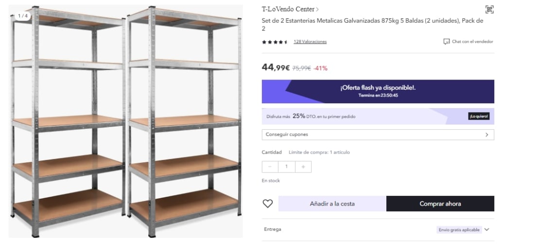 ▷ Chollo Flash: Pack x2 Estanterías metálicas galvanizadas (875