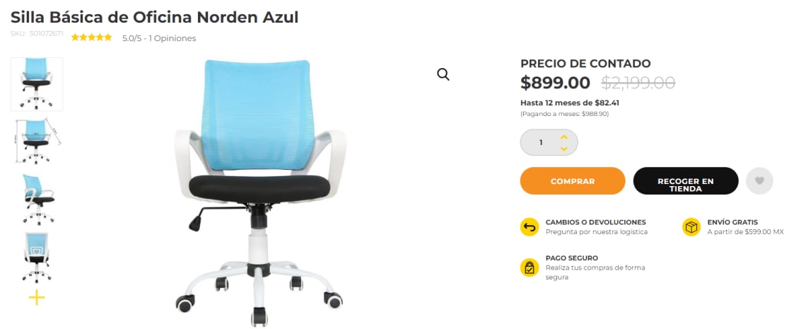 Silla Básica de Oficina Norden a $899 en Office Max