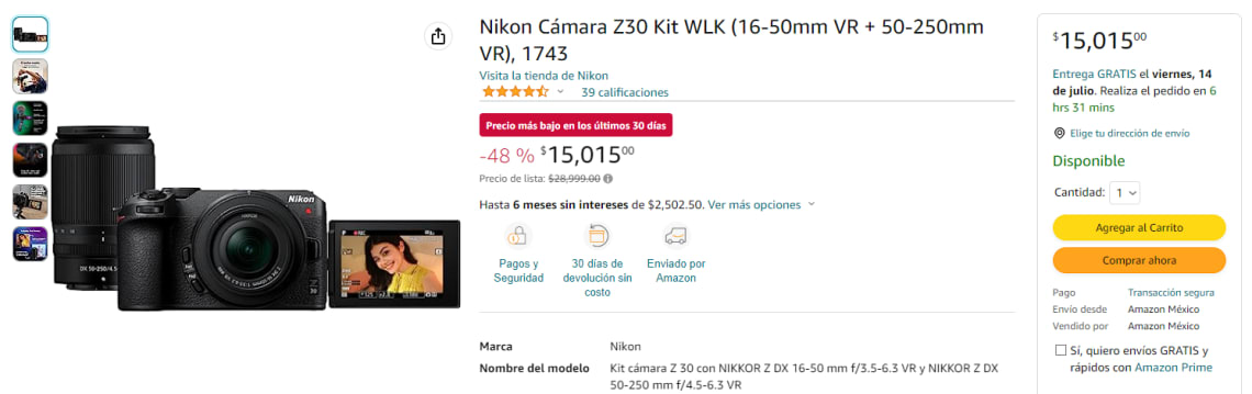 Cámara Nikon z30 kit wlk 16-50mm vr /50-250mm vr