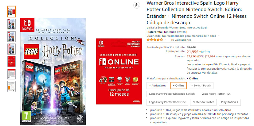 Warner Bros Interactive Spain Lego Harry Potter Collection Nintendo Switch.  Edition: Estándar + Nintendo Switch Online 12 Meses Código de descarga