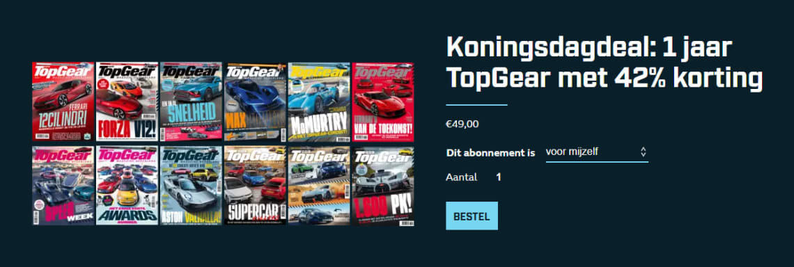 Abonnement op 1 jaar TopGear met 42% Koningsdagkorting