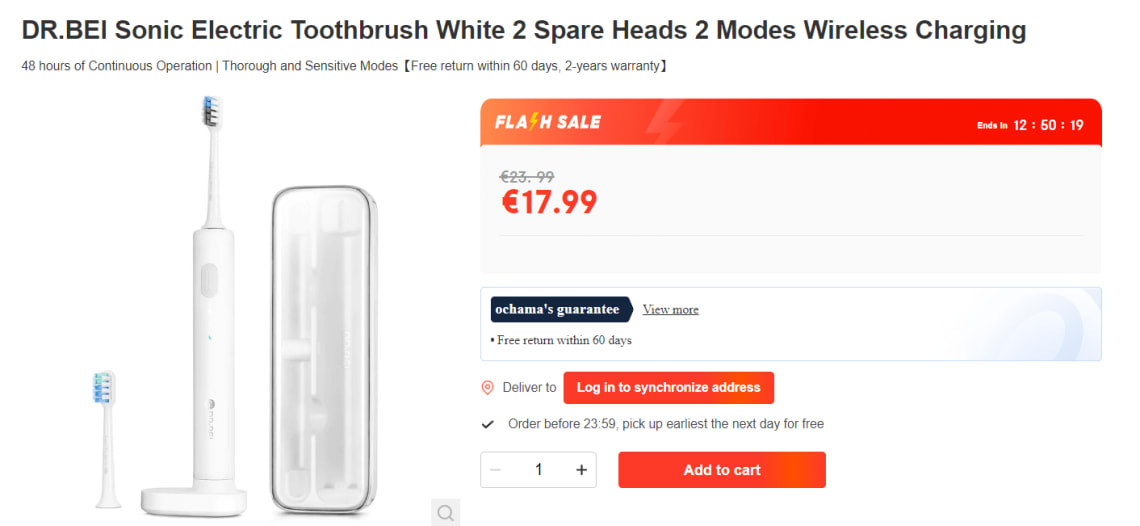 Xiaomi B Draadloze Sonic Elektrische Tandenborstel incl. 2 extra tandenborstels voor €17,99 bij Ochama
