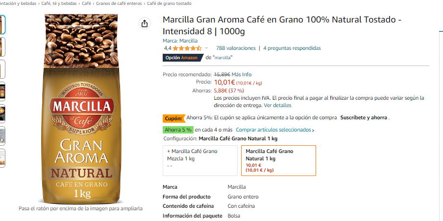 Marcilla Café Grano Natural 1 kg & Café Grano Mezcla 1 kg