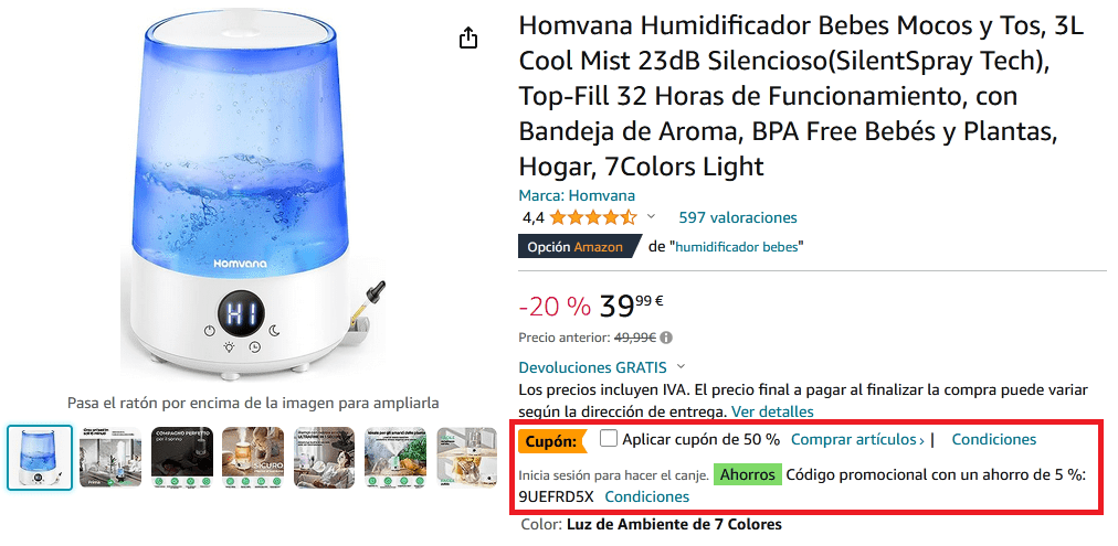 Humidificador 3L Bebes Mocos y Tos por 17,99€