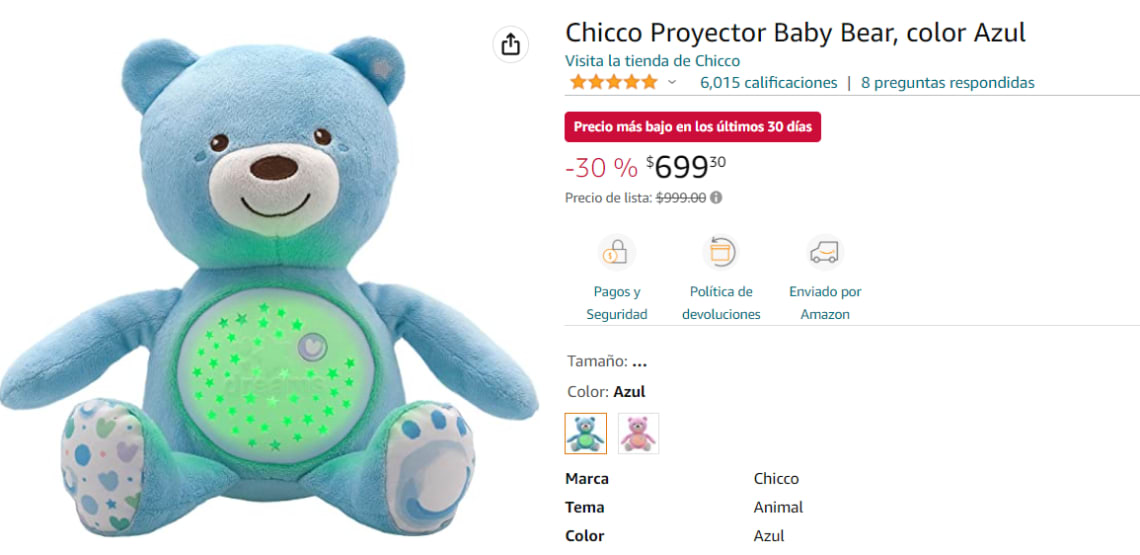 Chicco - Peluche proyector Baby Bear en azul