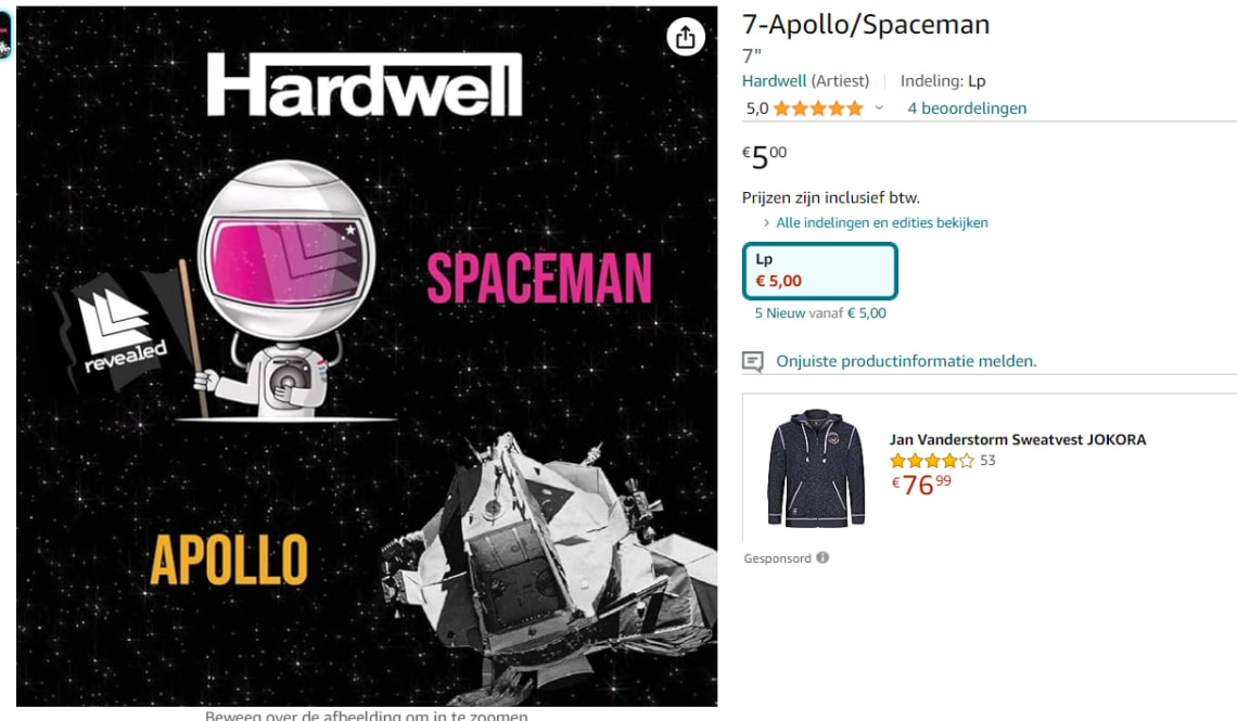 Hardwell - Apollo/Spaceman (Single) voor €5 bij Amazon