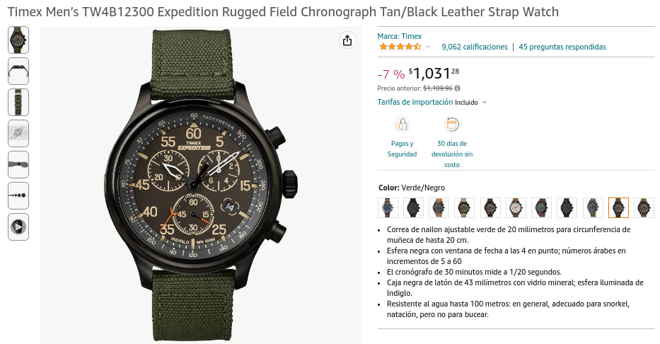 Timex Men’s TW4B12300 Expedition Rugged Field Chronograph Tan/Black Leather  Strap Watch