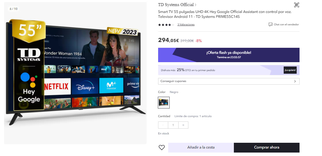 Smart TV 24 pulgadas Led HD, televisor Hey Google Official Assistant,  control por voz - TD Systems