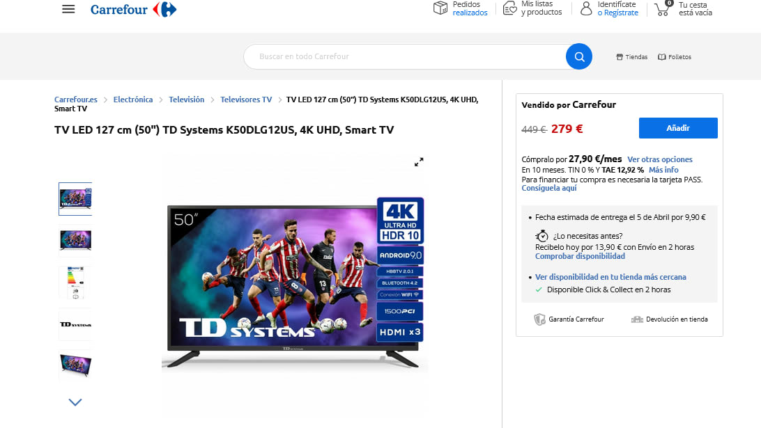 TV TD Systems 50 4K UHD a 199€ en Carrefour