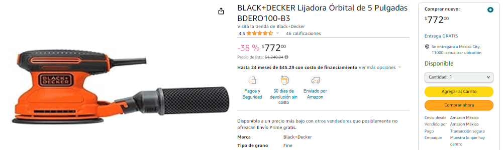 Black & Decker BDERO100 Lijadora orbital de 5 pulgadas