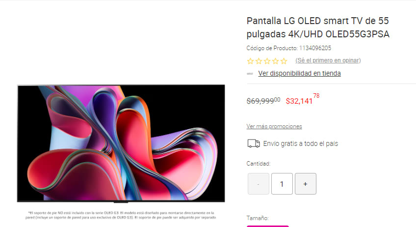 Pantalla LG OLED Smart TV de 55 pulgadas 4K/UHD oled55g3psa con