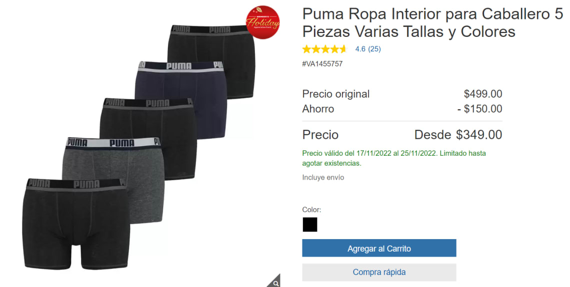 Costco: Puma, Ropa Interior (Boxers) para Caballero 5 Piezas 