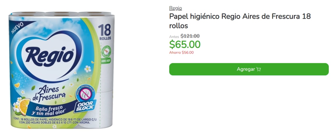 Papel higiénico regio oferta en Bodega Aurrerá