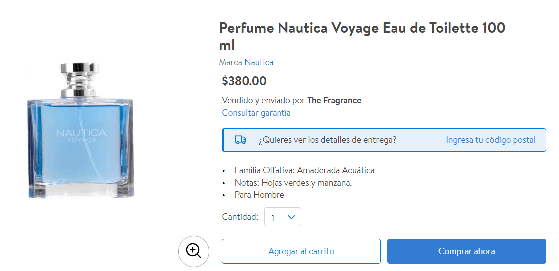 Perfume Nautica Voyage a 380 en Walmart