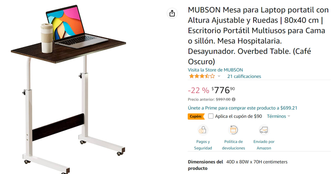 Mubson Mesa para Laptop Mesa para Cama Desayunador Escritorio Cama