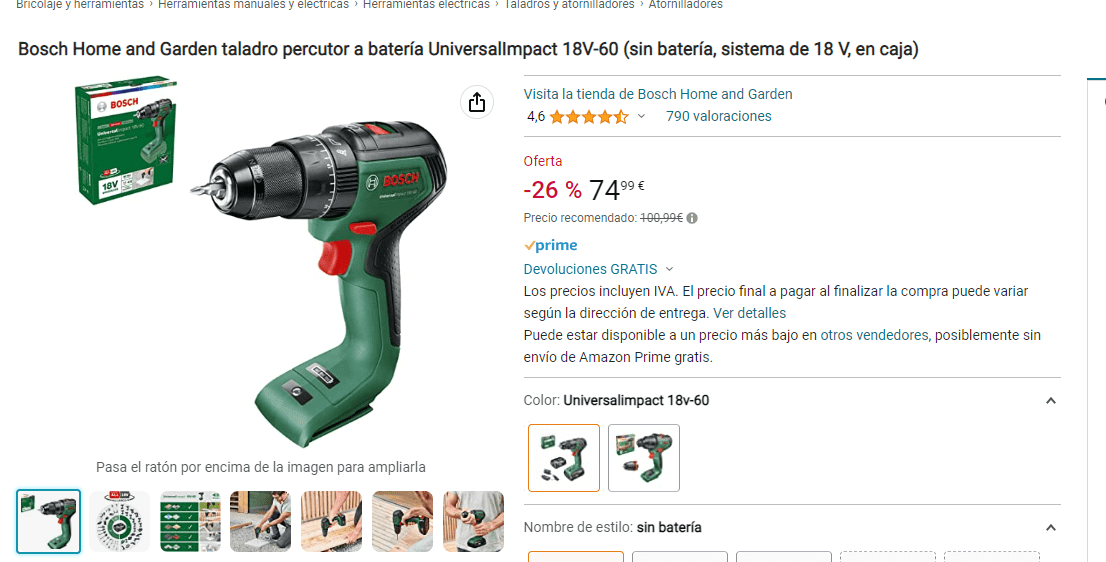 Bosch Home and Garden taladro percutor a batería UniversalImpact 18V-60  (sin batería, sistema de 18 V, en caja) : : Bricolaje y  herramientas