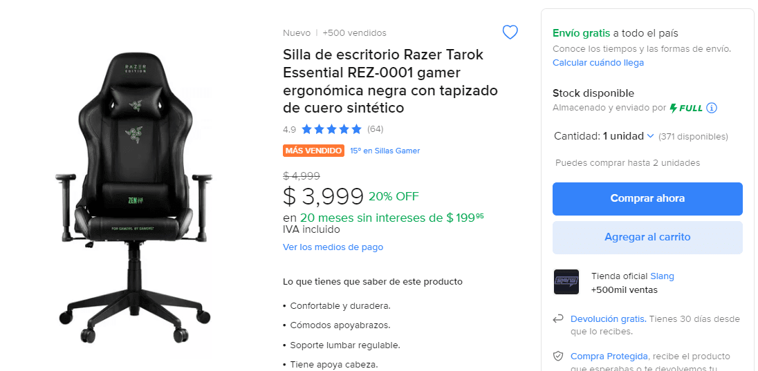 Silla de escritorio Razer Tarok Essential REZ-0001 gamer