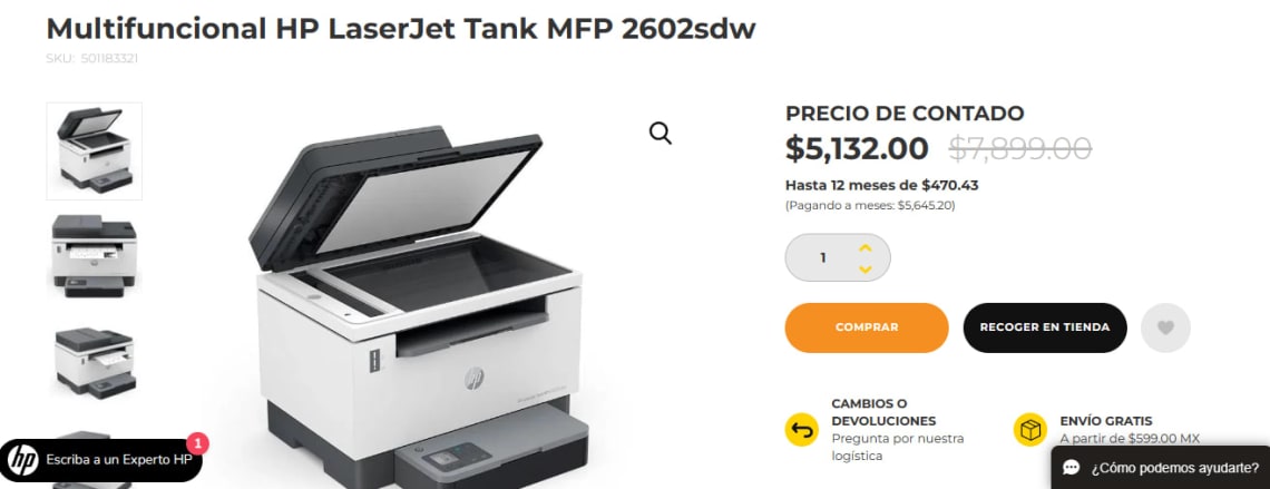 Multifuncional HP MFP 2602sdw por $5,132 en Office Max
