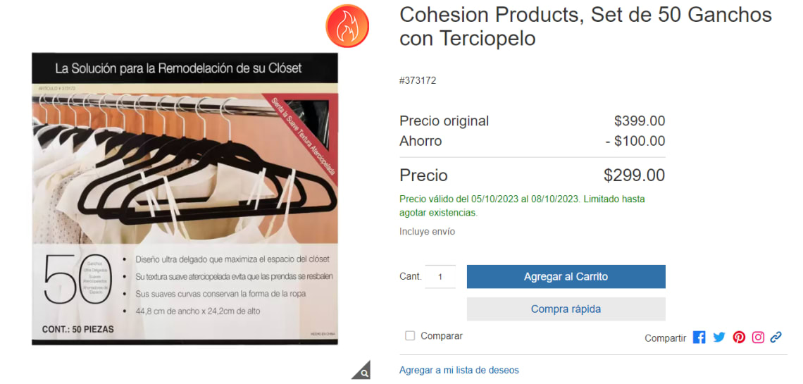 Cohesion Products, Set de 50 Ganchos con Terciopelo