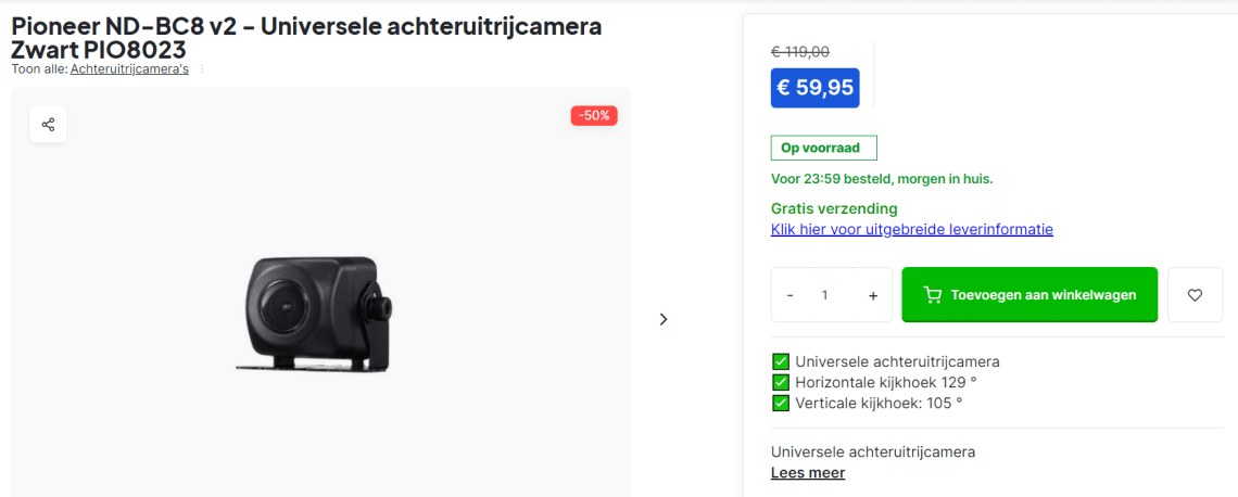 technisch Dertig schoorsteen Pioneer ND-BC8 Achteruitrijcamera voor €59,95 bij Autosound24