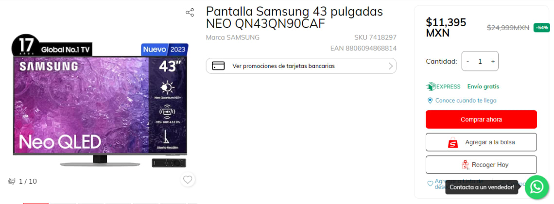 Pantalla Samsung 43 pulgadas NEO QN43QN90CAF