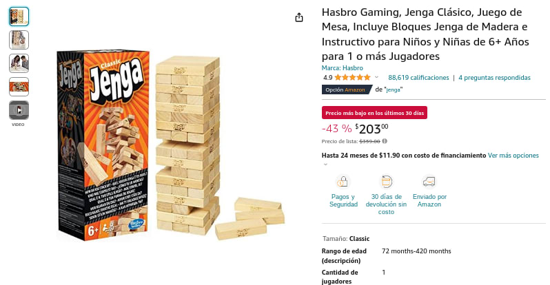 Juego de Mesa Hasbro Gaming Jenga Clásico