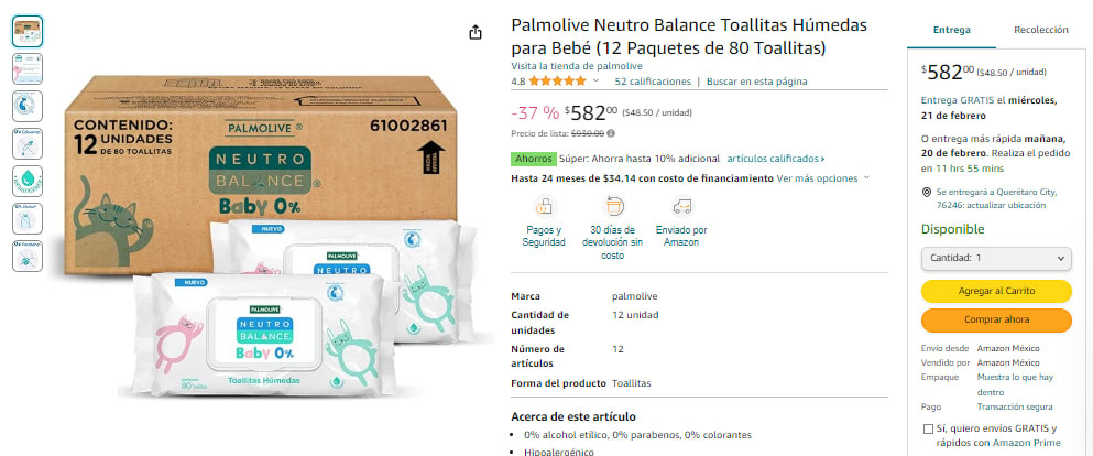 Toallitas húmedas Neutro Balance Baby