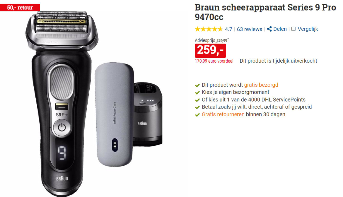 kan niet zien Formulering Discrimineren Braun Series 9 9470cc Wet&Dry Scheerapparaat voor €209 na cashback bij BCC