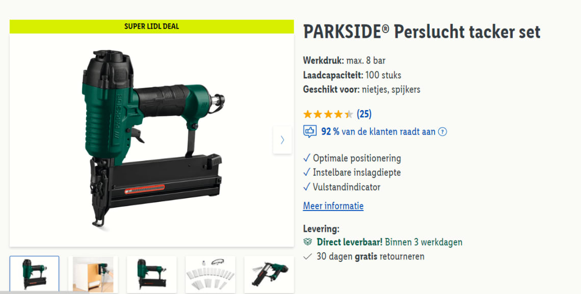 PARKSIDE perslucht tacker Lidl met de webshop inslagdiepte instelbare set voor €14,99 in