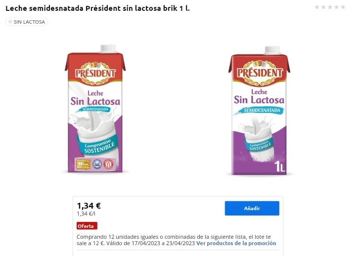 Leche semidesnatada Président brik 1 l.