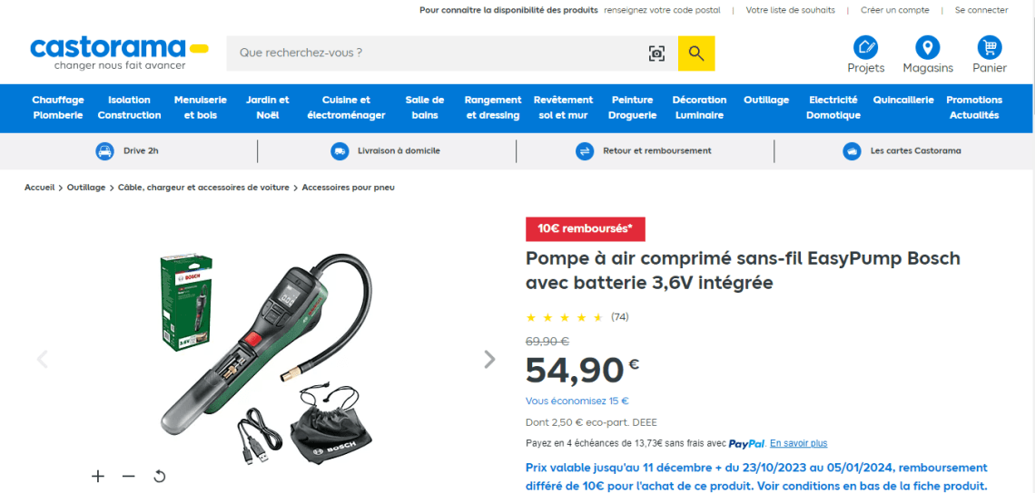 Pompe à air comprimé sans-fil EasyPump Bosch avec batterie 3,6V intégrée