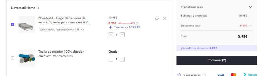 Novotextil Juego de sábanas 3 piezas cama de 135 por 5,95€ + gratis toalla tocador